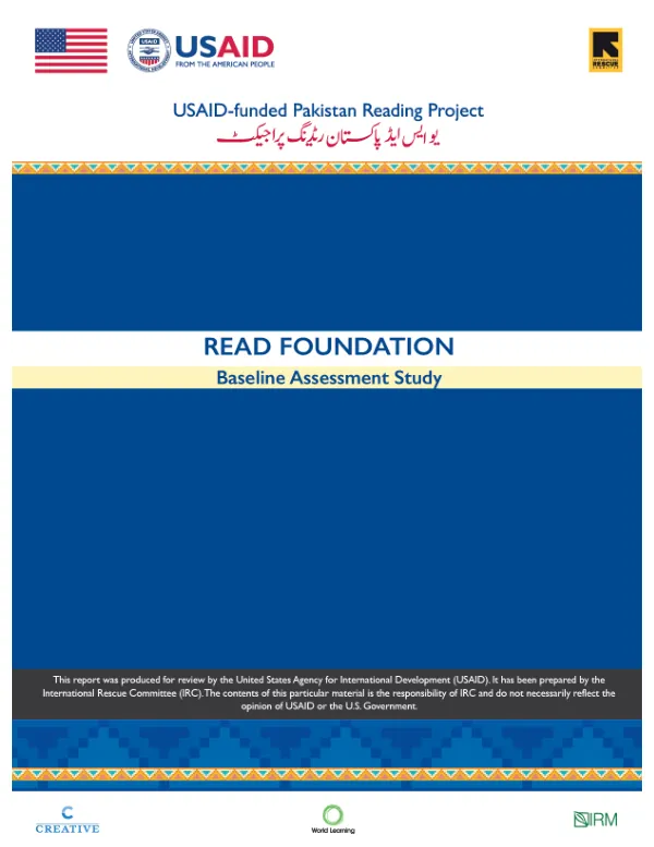 READ FOUNDATION Baseline Assessment Study for USAID-funded Pakistan Reading Project