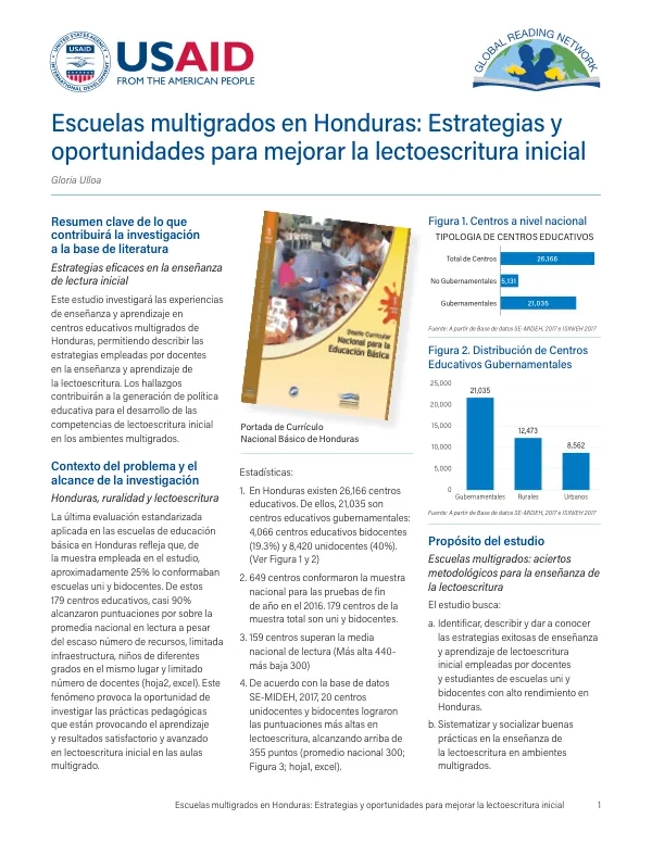 Escuelas multigrados en Honduras: Estrategias y oportunidades para mejorar la lectoescritura inicial