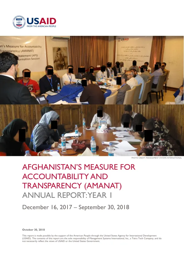 Afghanistan’s Measure for Accountability and Transparency (AMANAT) Annual Report: Year 1