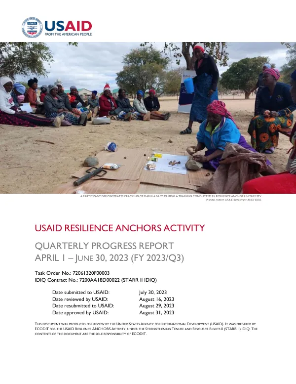 USAID Resilience ANCHORS Quarterly Progress Report April 1-June 30, 2023 (FY23/Q3)