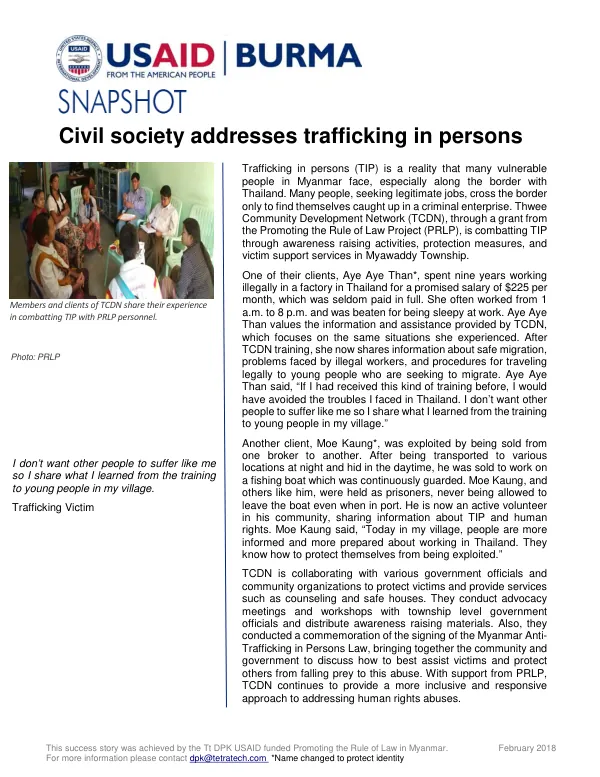 Promoting the Rule of Law in Myanmar: Success Story