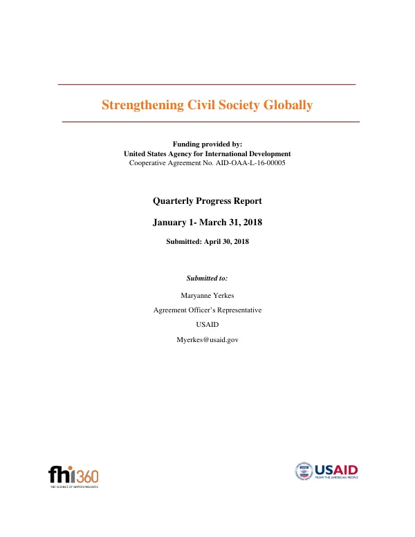 Quarterly Progress Report: Strengthening Civil Society Globally