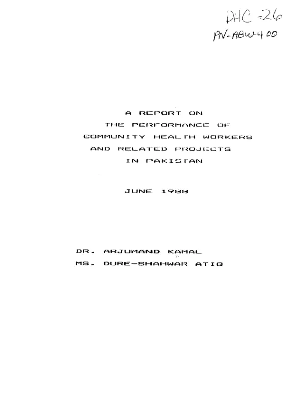 Report on the performance of community health workers and related projects in Pakistan