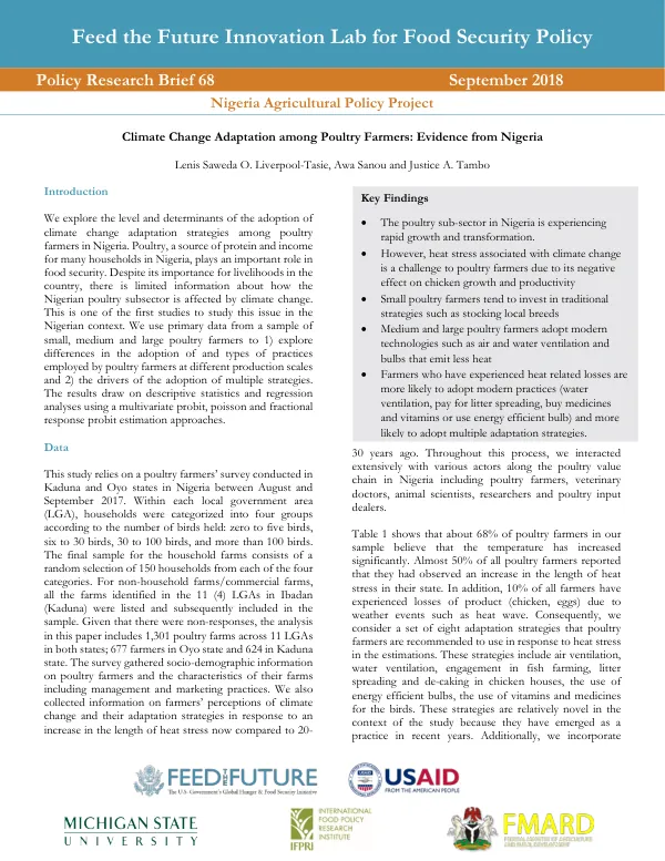Climate Change Adaptation among Poultry Farmers: Evidence from Nigeria
