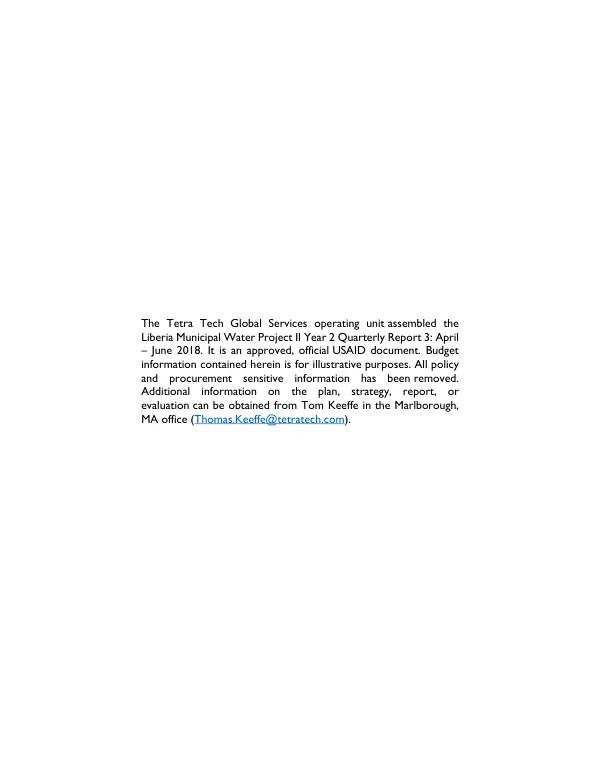 Liberia Municipal Water Project II - Year 2 Quarterly Report 3: April - June 2018