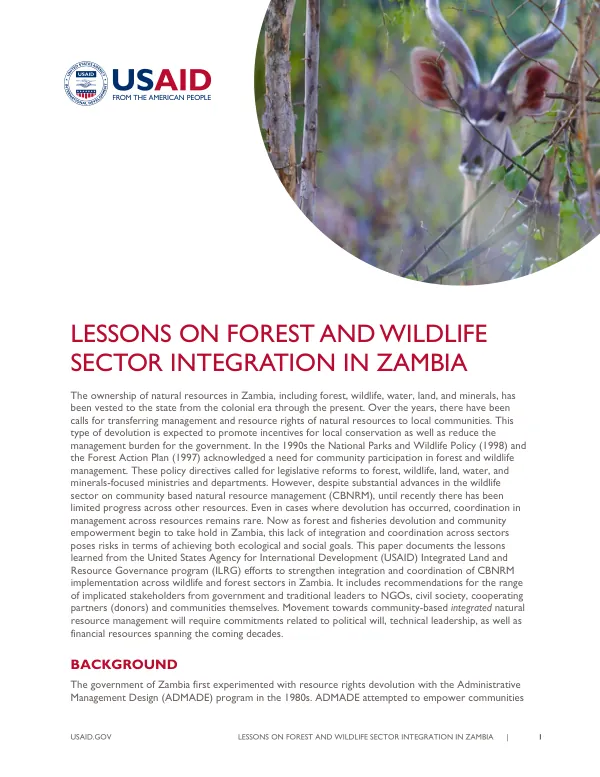 Lessons on Forest and Wildlife Sector Integration in Zambia