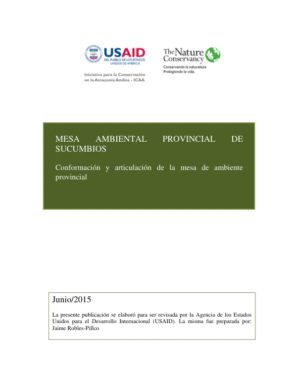 Conformación y Articulación de la Mesa de Ambiente Provincial de Sucumbíos