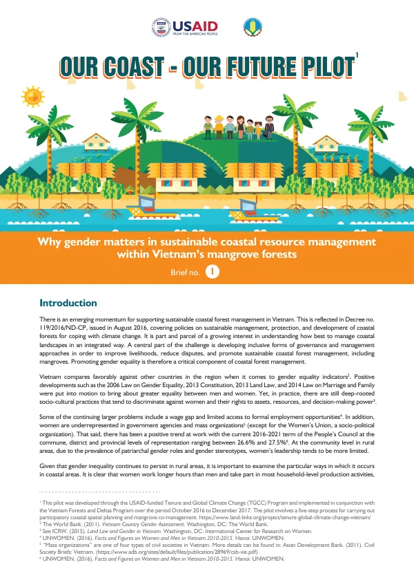 Our Coast - Our Future Pilot: Gender-Differentiated Character of Land and Resource Rights in Mangrove Forests