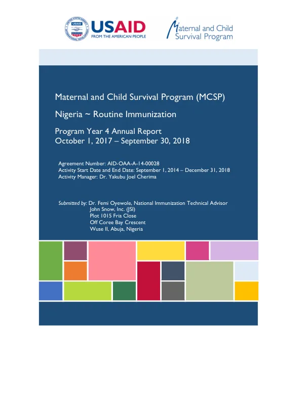 Maternal and Child Survival Program (MCSP) Nigeria ~ Routine Immunization Program Year 4 Annual Report