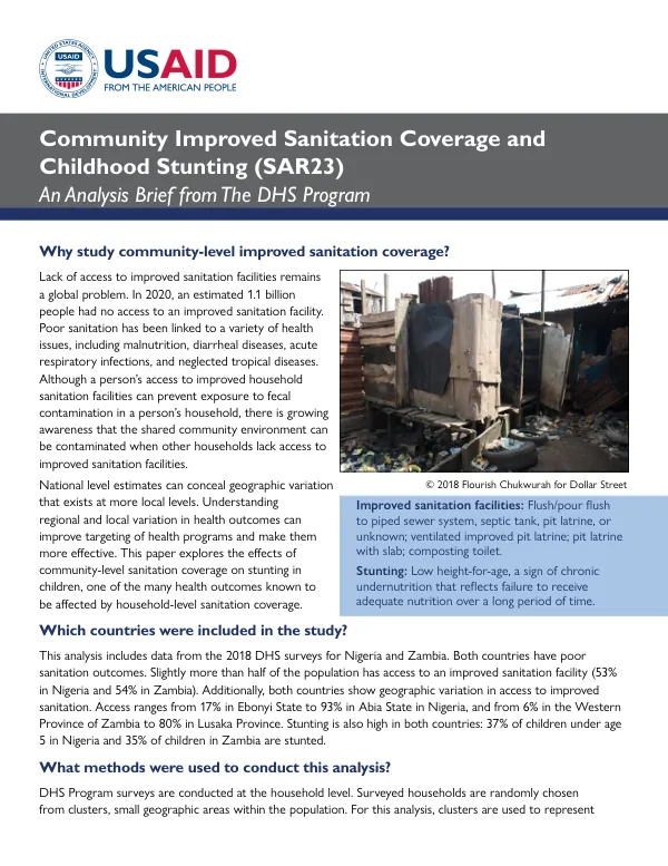 Community Improved Sanitation Coverage and Childhood Stunting (SAR23) - Analysis Brief [AB31]