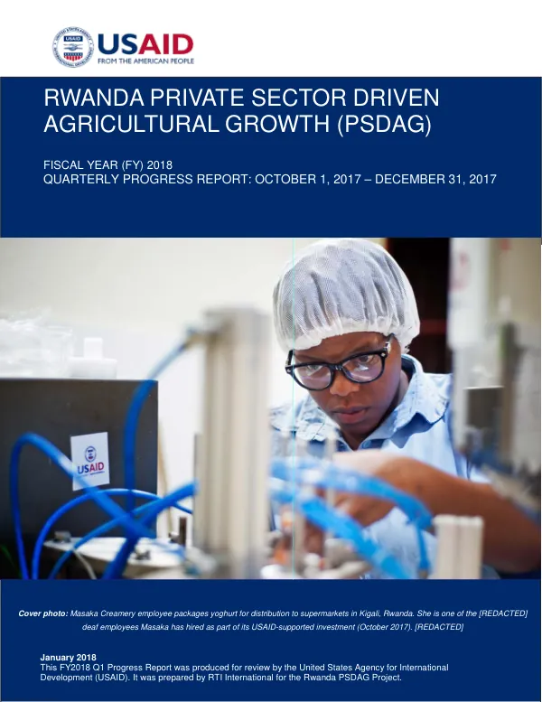 Rwanda Private Sector Driven Agricultural Growth (PSDAG) Project FY2018 Q1 Progress Report