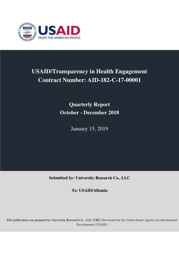 USAID | Transparency in Health Engagement Activity Quarterly Report October - December 2018
