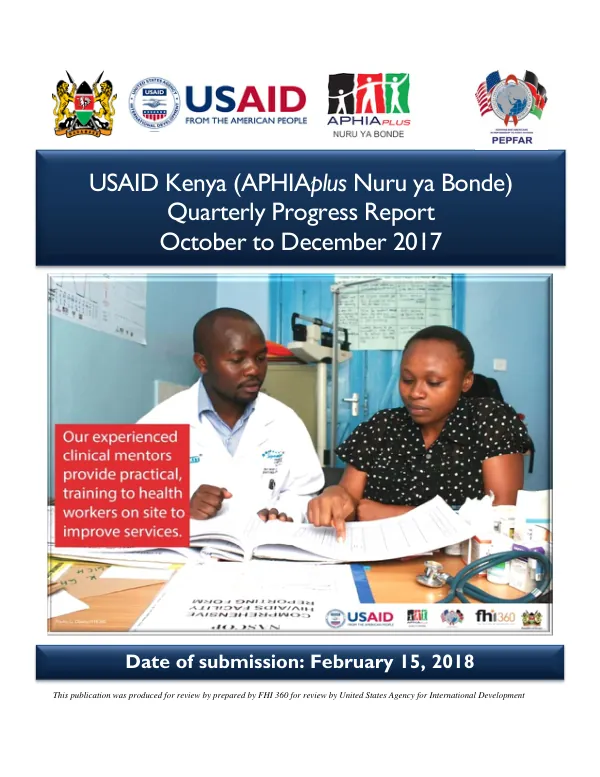 Quarterly Progress Report: APHIAplus Nuru ya Bonde FY 2018 Q1 Progress Report