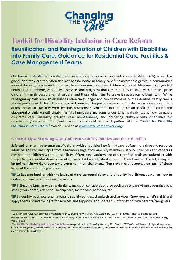 Disability considerations for reunification and reintegration