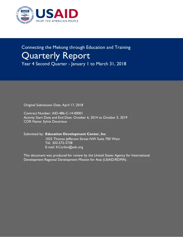 Connecting the Mekong through Education and Training Quarterly Report Year 4 Second Quarter - January 1 to March 31, 2018