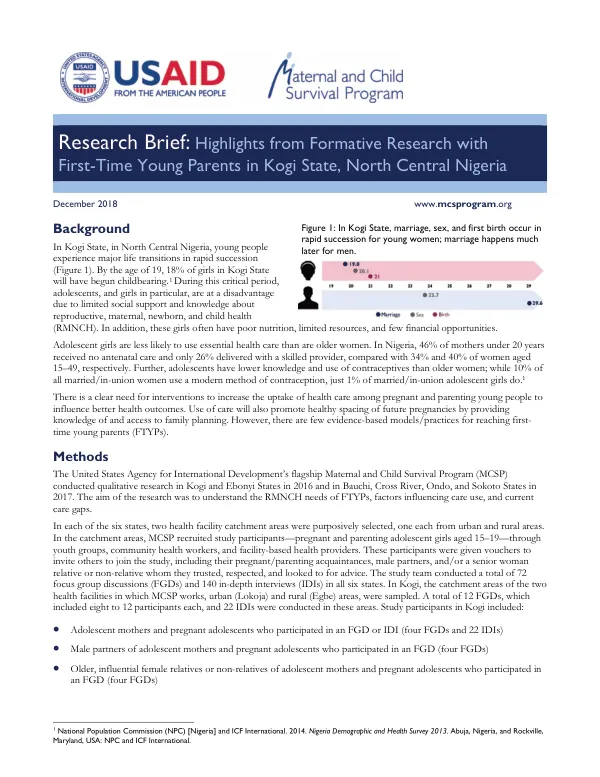 Research Brief: Highlights from Formative Research with First-Time Young Parents in Kogi State, North Central Nigeria