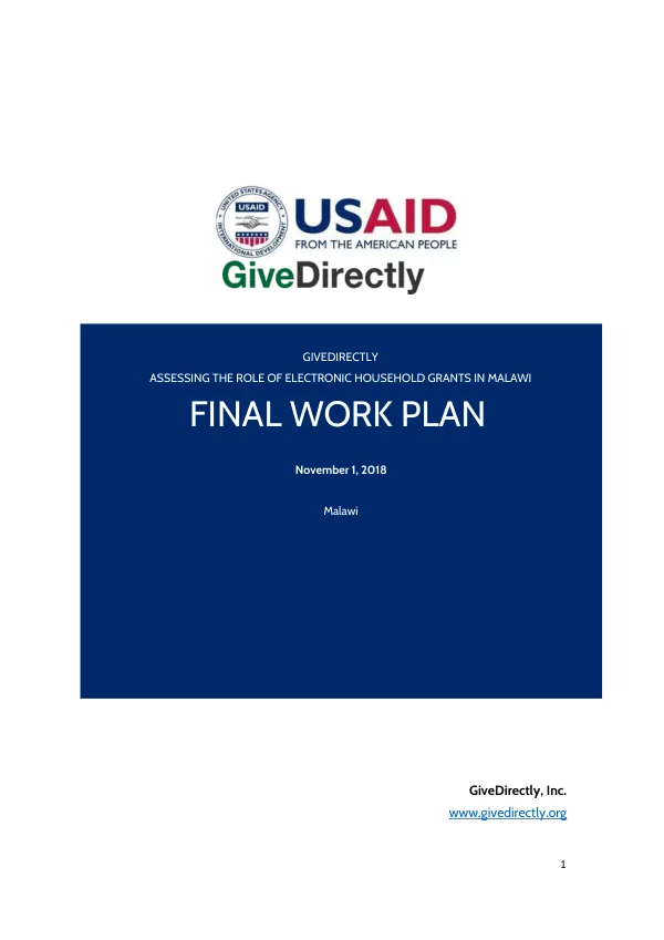 Assessing the Role of Electronic Household Grants in Malawi: Final Work Plan