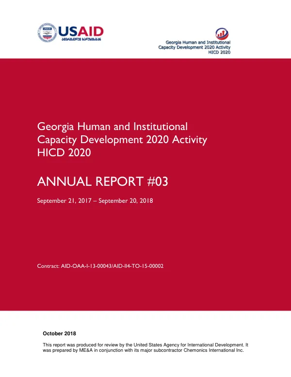USAID/Georgia Human and Institutional Capacity Development 2020 Activity Annual Report #03