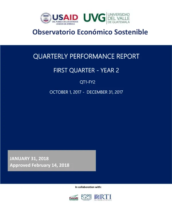 Quarterly Performance Report: First Quarter - Year 2 of the Sustainable Economic Observatory Project