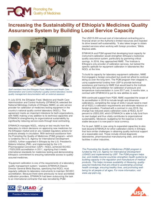 Increasing the Sustainability of Ethiopia’s Medicines Quality Assurance System by Building Local Service Capacity