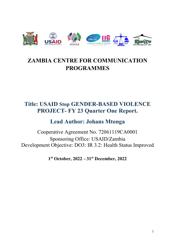 USAID Stop Gender-Based Violence Project - FY 23 Quarter One Report