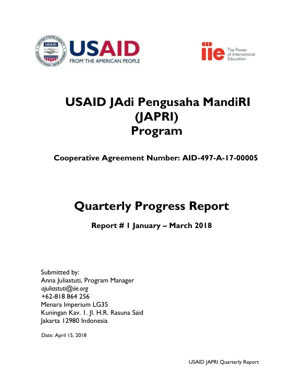 USAID JAPRI Quarterly Report | 0