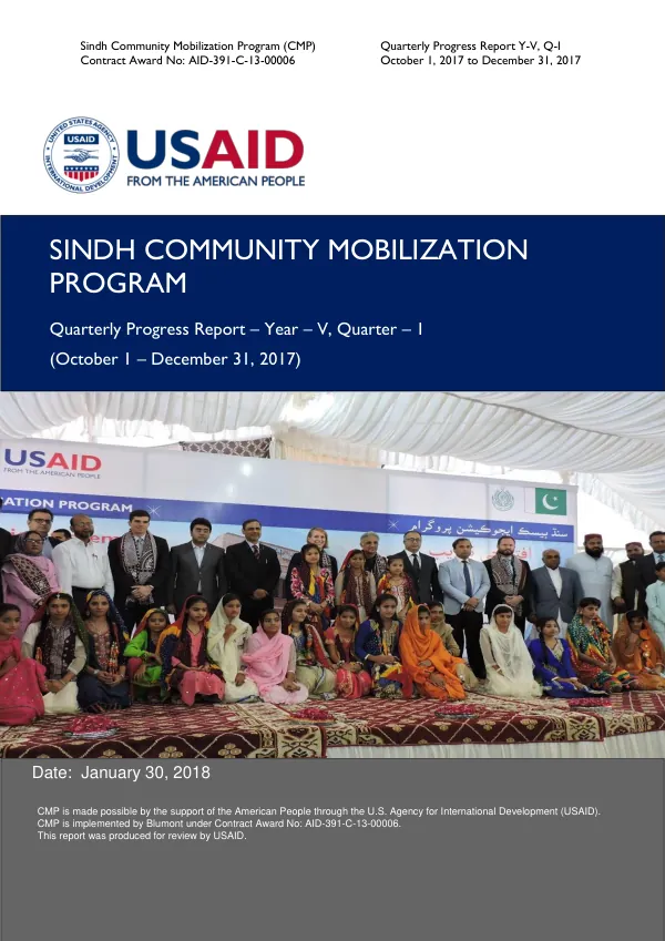 Sindh Community Mobilization Program (CMP) Quarterly Progress Report Y-V, Q-I