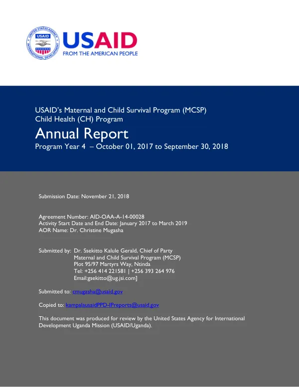 Annual Report: Maternal and Child Survival Program (MCSP) Child Health (CH) Program Year 4