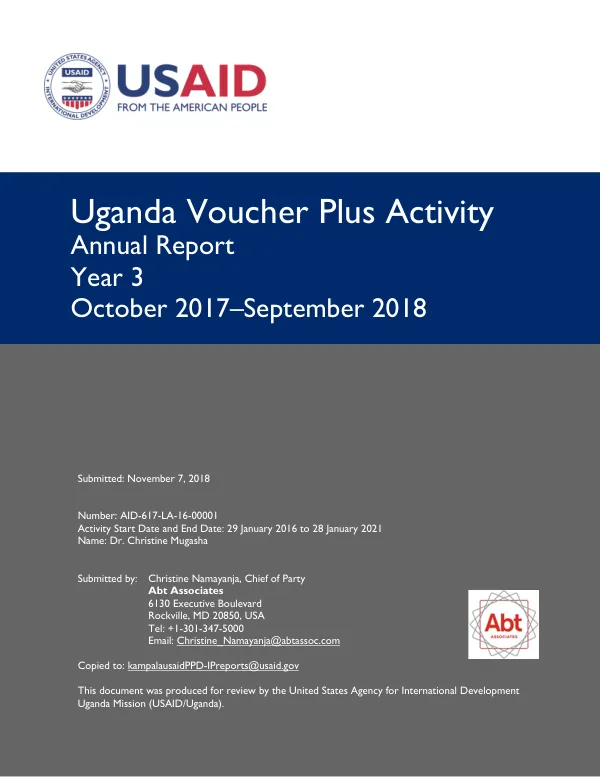 USAID|Uganda Voucher Plus Activity Annual Report Year 3 October 2017–September 2018
