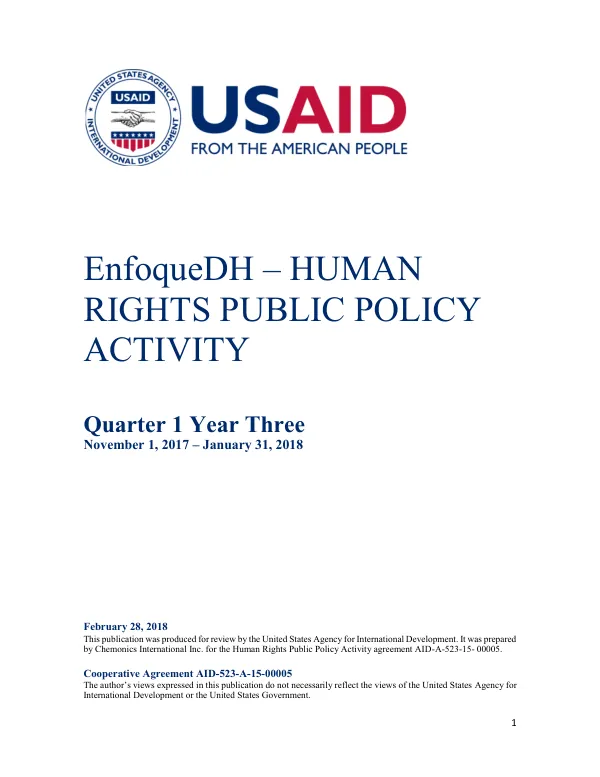 Quarter 1 Year Three of EnfoqueDH Human Rights Public Policy Activity