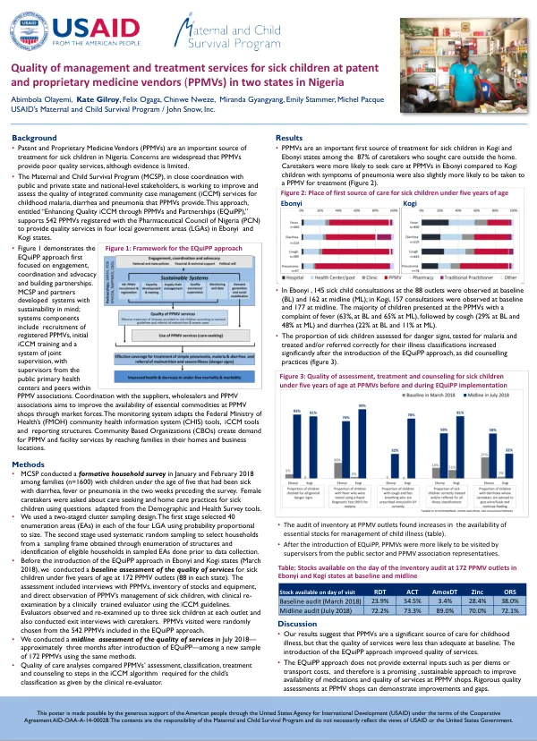 Quality of management and treatment services for sick children at patent and proprietary medicine vendors (PPMVs) in two states in Nigeria