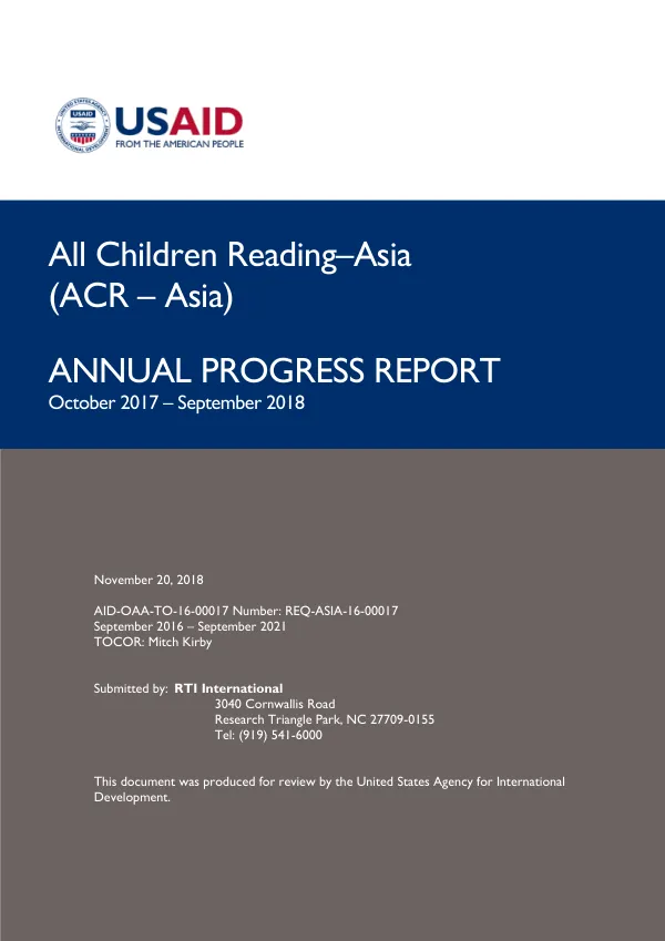 All Children Reading - Asia Annual Progress Report October 2017-September 2018