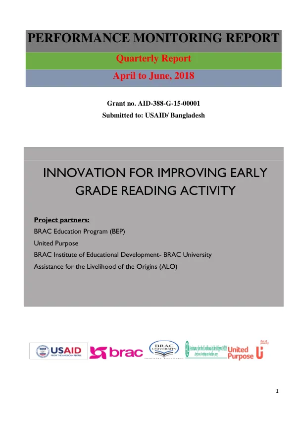 Performance Monitoring Report: Innovation for Improving Early Grade Reading Activity