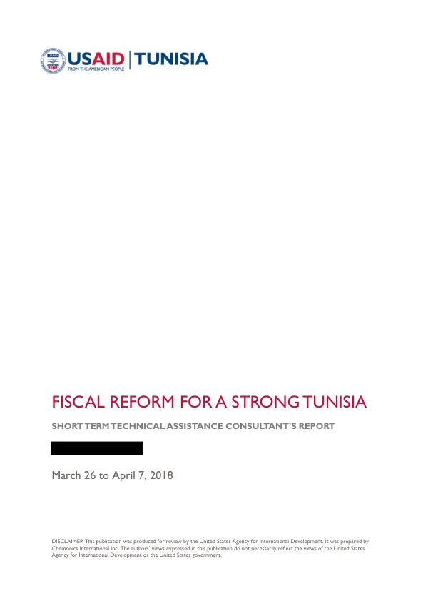 Fiscal Reform for a Strong Tunisia: Short Term Technical Assistance Consultant’s Report