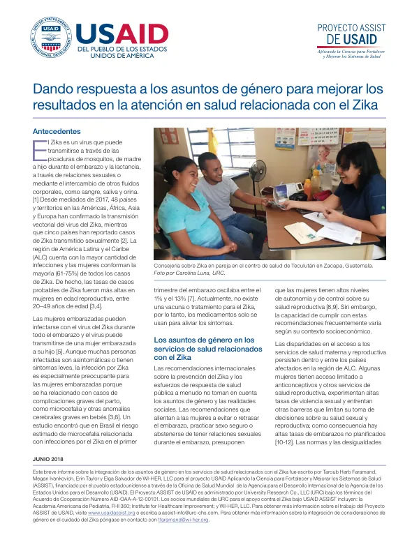 Dando respuesta a los asuntos de género para mejorar los resultados en la atención en salud relacionada con el Zika