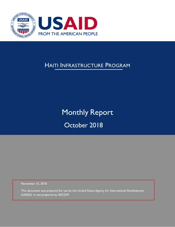 Haiti Infrastructure Program October 2018 Monthly Report