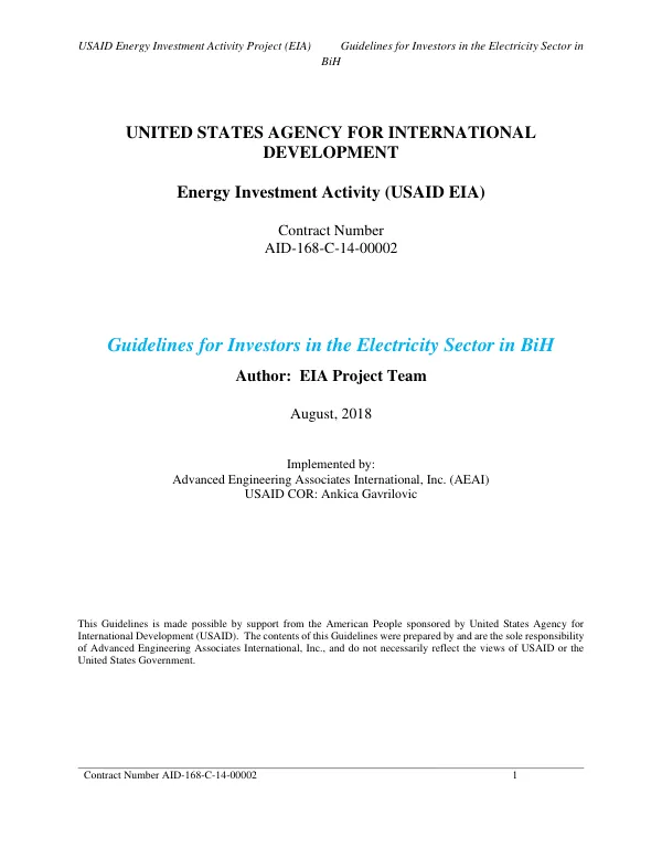 Guidelines for Investors in the Electricity Sector in BiH