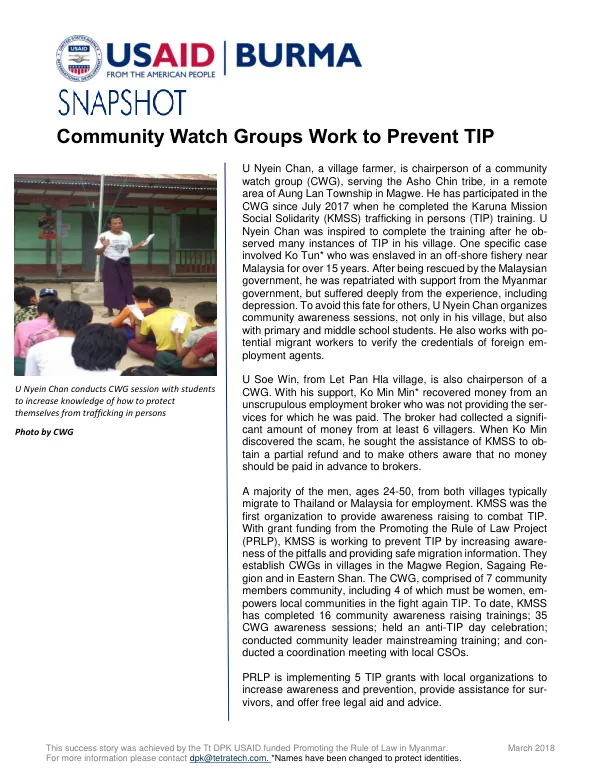 Community Watch Groups Work to Prevent TIP