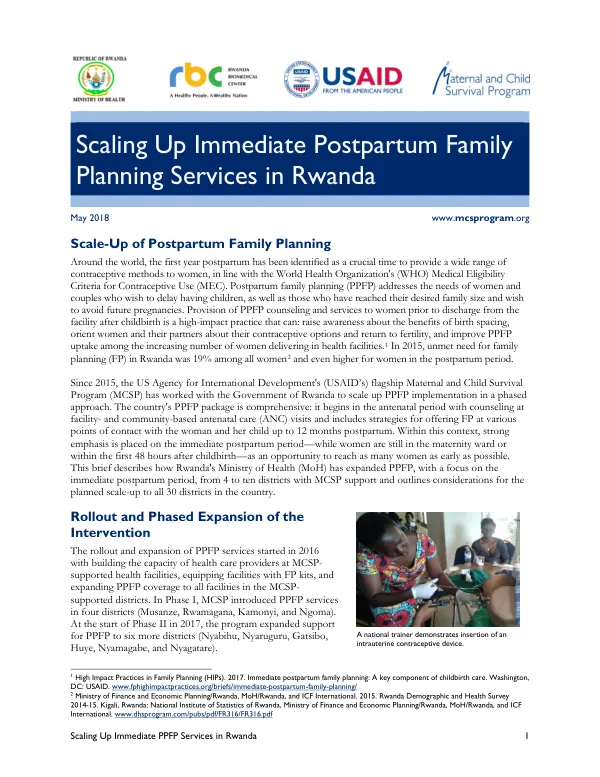 Scaling Up Immediate Postpartum Family Planning Services in Rwanda