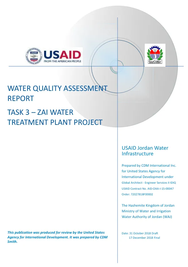 Water Quality Assessment Report - ZAI: Task 3 – Zai Water Treatment Plant Project