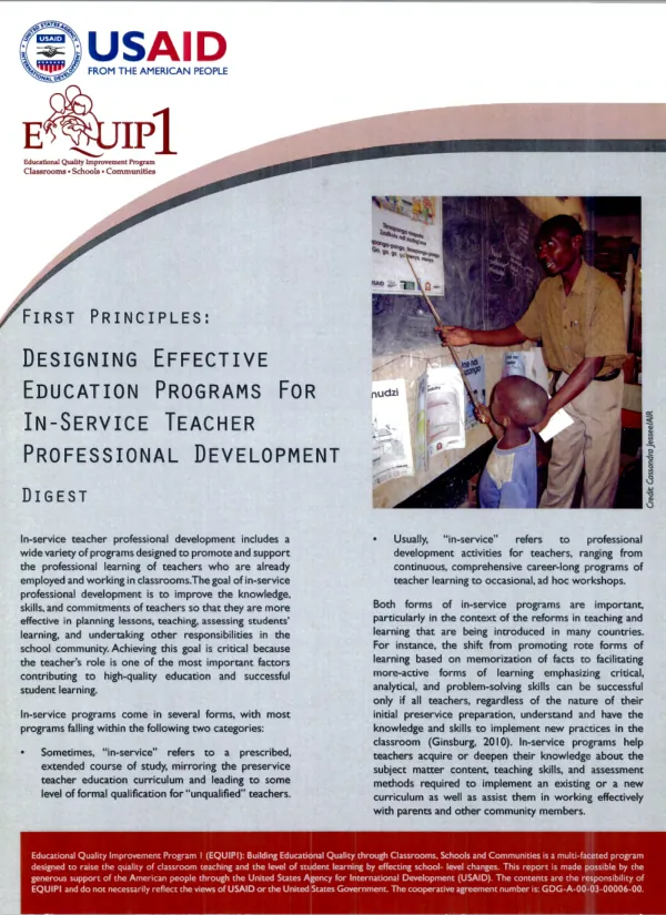 First Principles: Designing Effective Education Programs (In-Service Teacher Professional Development Digest)