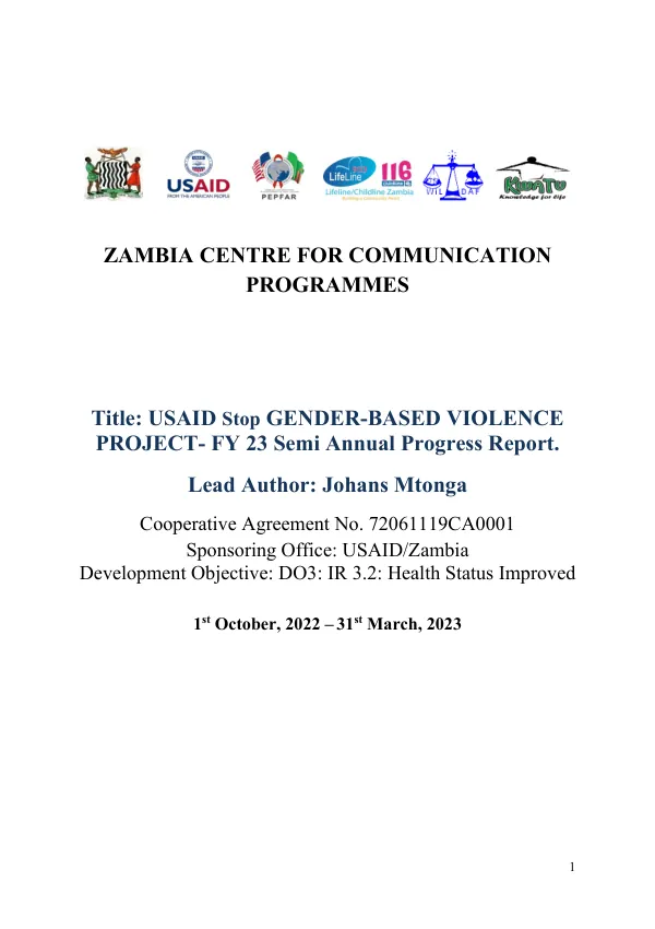 USAID Stop Gender-Based Violence Project - FY 23 Semi Annual Progress Report