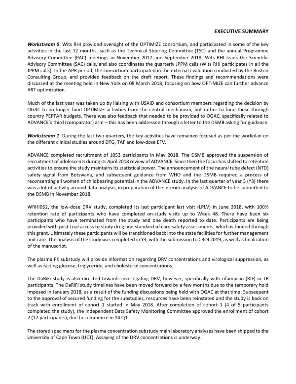 Semi-Annual Performance Report (SAPR) for OPTIMIZE Consortium