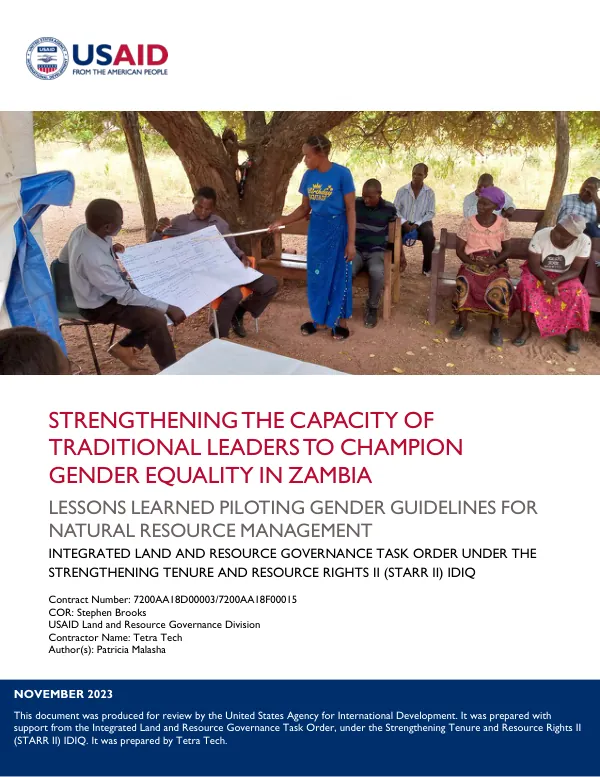 Strengthening the Capacity of Traditional Leaders to Champion Gender Equality in Zambia: Lessons Learned from Piloting Gender Guidelines for Natural Resource Management
