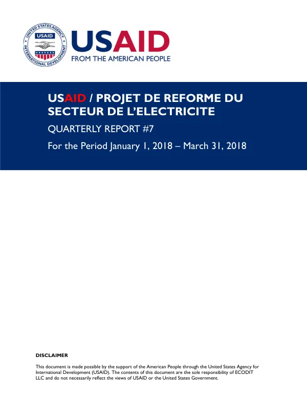 Quarterly Report #7: DRC Power Sector Reform Project