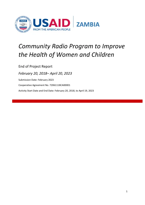Community Radio Program to Improve the Health of Women and Children End of Project Report