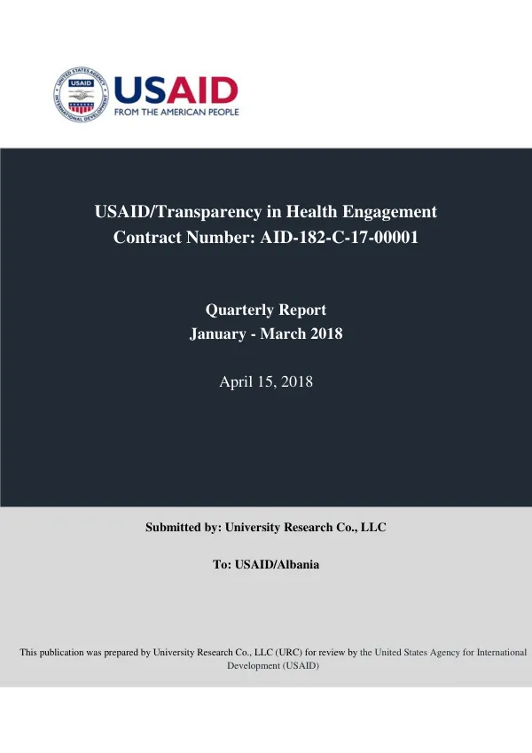 USAID | Transparency in Health Engagement Activity Quarterly Report January - March 2018
