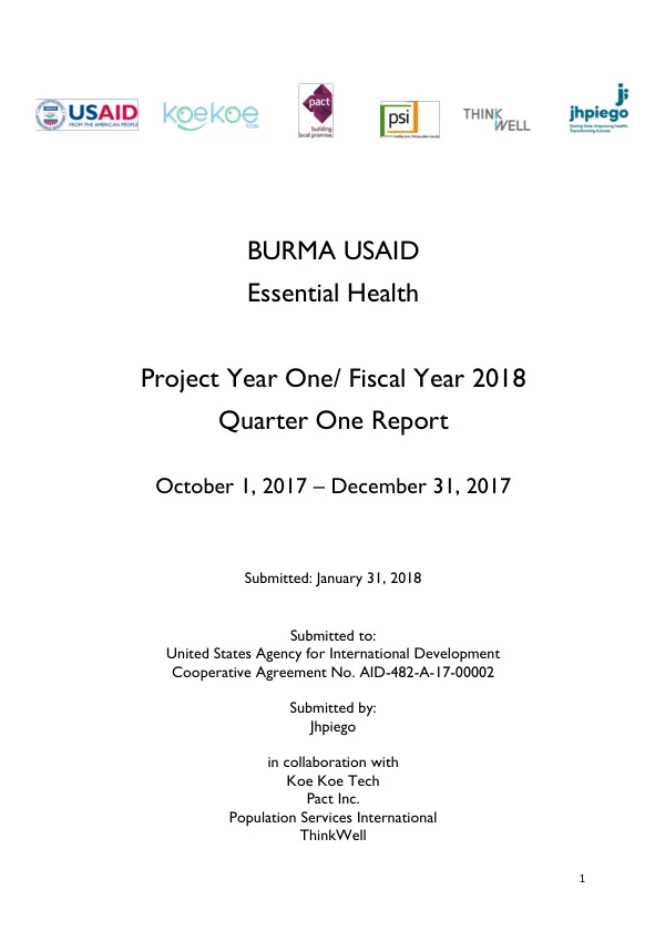 Quarter One Report: Essential Health Project Year One/ Fiscal Year 2018