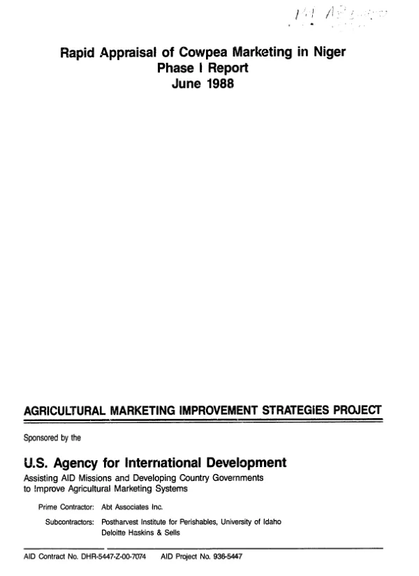 AMIS (agricultural marketing improvement strategies) project : rapid appraisal of cowpea marketing in Niger -- phase I report