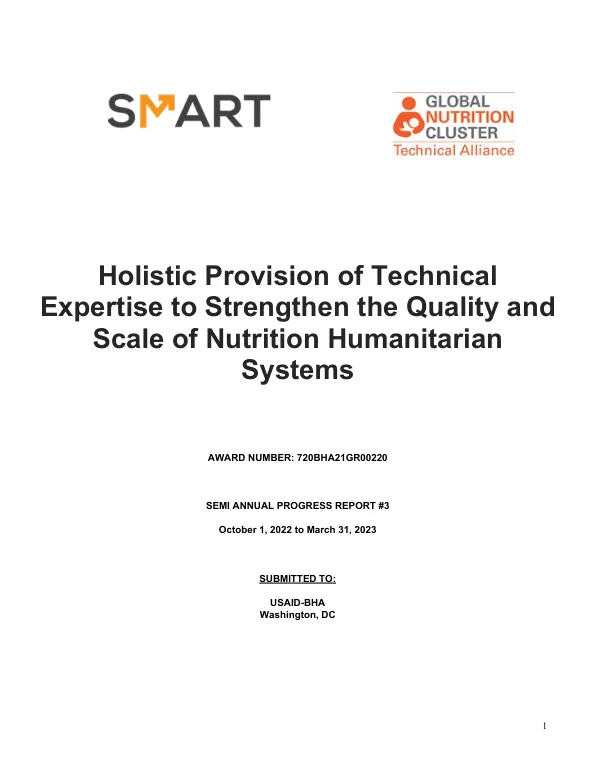 Holistic Provision of Technical Expertise to Strengthen the Quality and Scale of Nutrition Humanitarian Systems